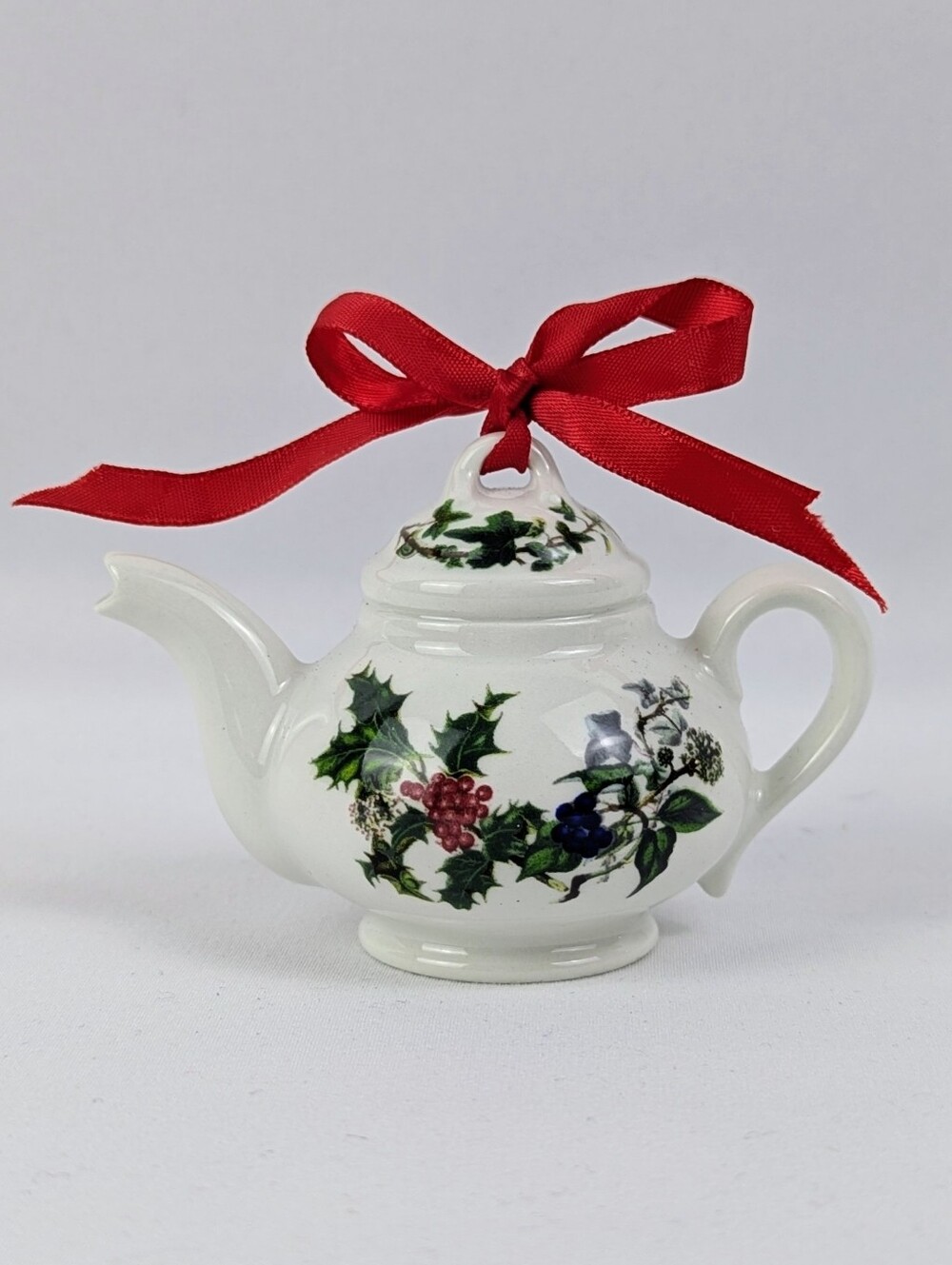 Portmeirion Mini Teapot Porcelain Holiday Christmas Ornament Holly & Ivy